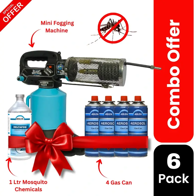 Silent Saviour Zero Maintenance Mosquito Fogger Machine with 4 Gas Cans & 1L Deltafog