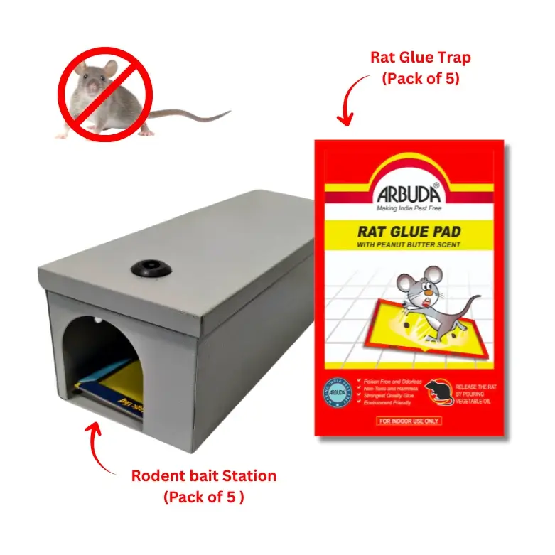 Rodent Bait Station (Metal) Pack of 5 with Small Rat Glue Pads (Pack of 5)